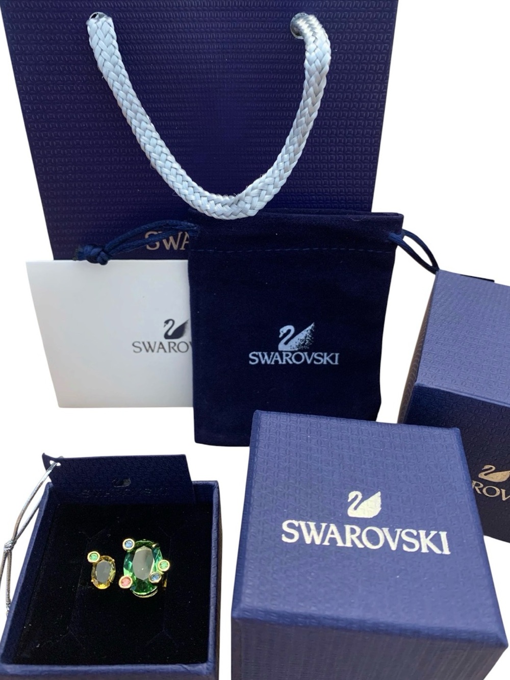 Swarovski Green Crystal Ring – Elegant Multi-Stone Statement